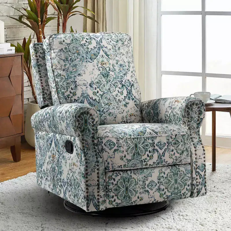 Fauteuil inclinable, pivotant et coulissant manuel avec clous décoratifs pour salon