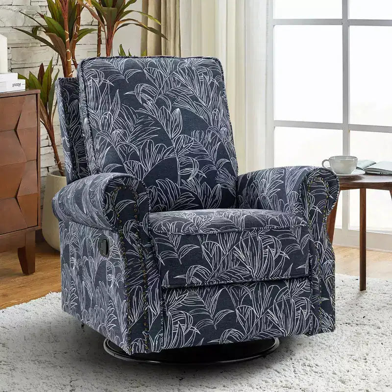 Fauteuil inclinable, pivotant et coulissant manuel avec clous décoratifs pour salon